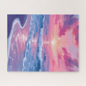 Blush Ocean Sunset Waves Watercolor ジグソーパズル (横)