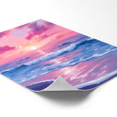 Blush Ocean Sunset Waves Watercolor Art ポスター (角)