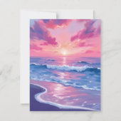 Blush Ocean Sunset Waves Watercolor Card (正面)