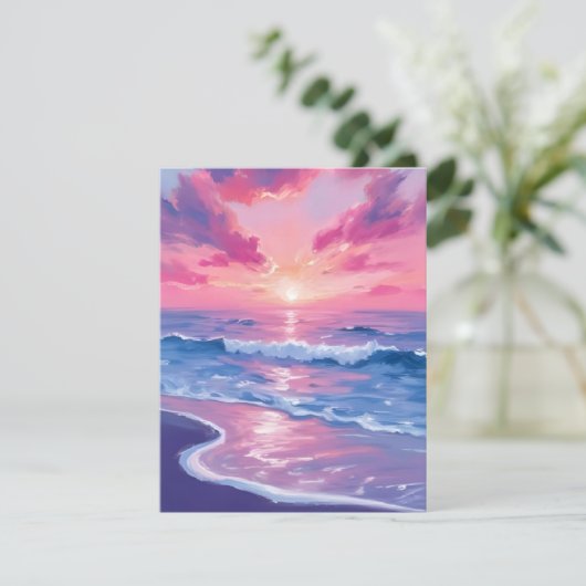 Blush Ocean Sunset Waves Watercolor Card (スタンド正面)