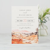 Blush Orange Watercolor Woods Mountain Wedding 招待状 (スタンド正面)