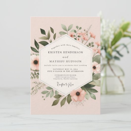 Blush Painted Anemone Wedding 招待状 (スタンド正面)