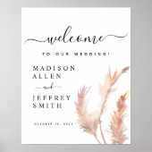 Blush Pampas Grass Minimalist Wedding Welcome Sign ポスター (正面)