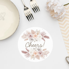 Blush Pampas Grass Wedding Coaster ラウンドペーパーコースター