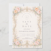 Blush Peach Baroque Rose Wedding セーブザデート (正面)