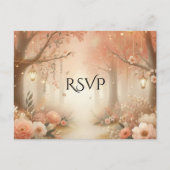 Blush Peach Enchanted Forest Lantern Wedding RSVP インビテーションポストカード (正面)