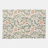 Blush Peach Flowers Green Leaves キッチンタオル (横)