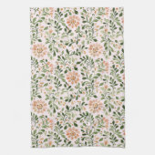 Blush Peach Flowers Green Leaves キッチンタオル (縦)