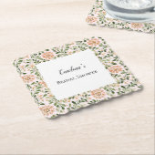 Blush Peach Flowers Green Leaves Bridal Shower   ペーパーコースター (アングル)