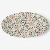 Blush Peach Flowers Green Leaves Bridal Shower ペーパープレート (アングル)