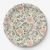 Blush Peach Flowers Green Leaves Bridal Shower ペーパープレート (正面)
