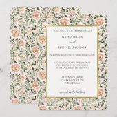 Blush Peach Flowers Green Leaves Wedding 招待状 (正面/裏面)