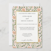 Blush Peach Flowers Green Leaves Wedding 招待状 (正面)
