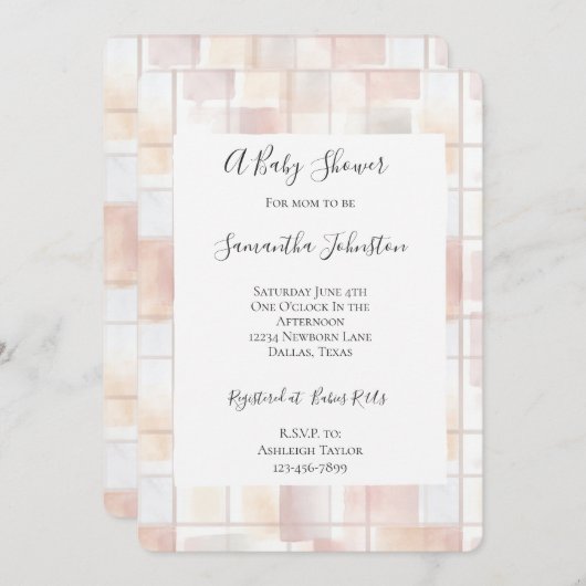 Blush Peach Squares Baby Shower 招待状 (正面/裏面)