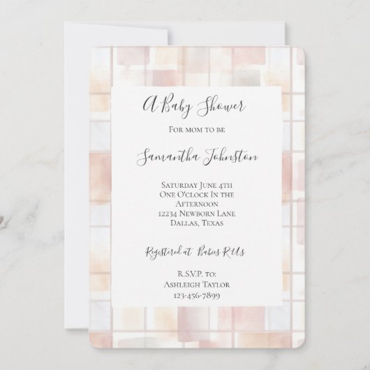Blush Peach Squares Baby Shower 招待状 (正面)