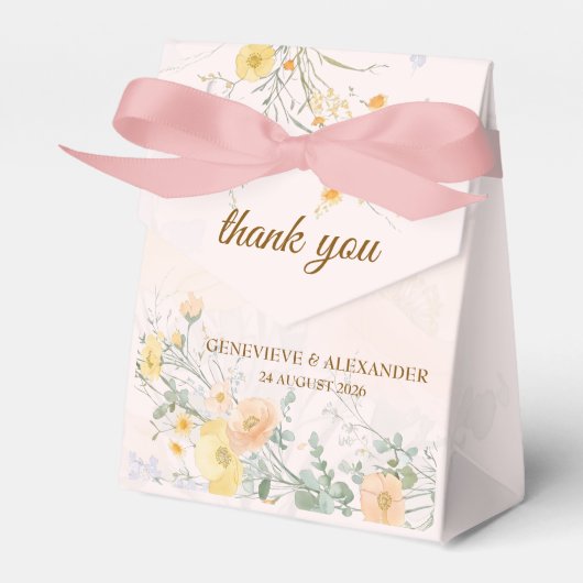 Blush Peach Wildflower Botanical Wedding Favor Box フェイバーボックス (正面サイド)