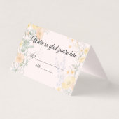 Blush Peach Wildflowers Folded Wedding Place Cards (正面)