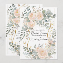 Blush Peony & Eucalyptus Botanical Floral Bridal  招待状