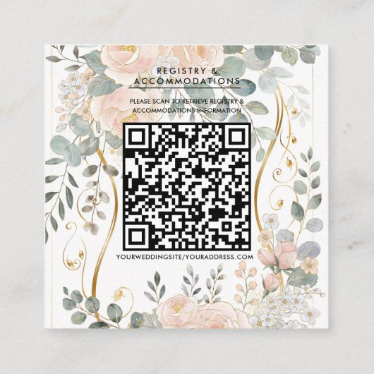 Blush Peony & Eucalyptus Botanical Floral Details スクエア名刺 (裏面)