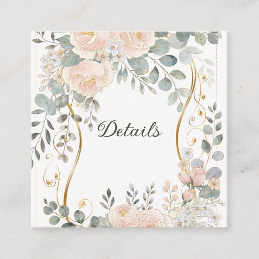 Blush Peony & Eucalyptus Botanical Floral Details スクエア名刺 (正面)