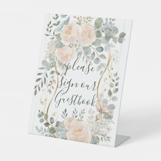 Blush Peony & Eucalyptus Botanical Floral Wedding  台座サイン (正面)