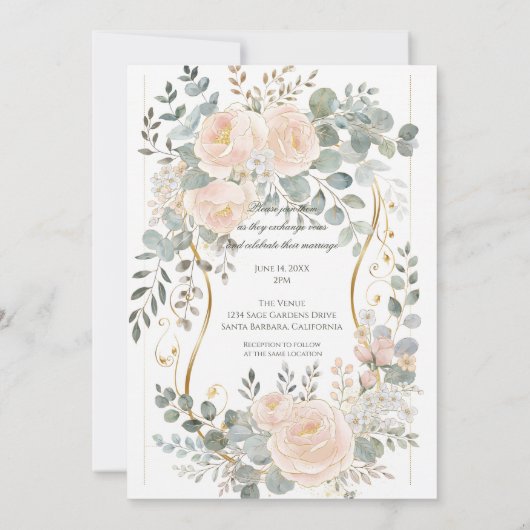 Blush Peony & Eucalyptus Botanical Floral Wedding  招待状 (裏面)