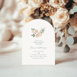 Blush Peony Floral Pink Arch Minimal Bridal Shower 招待状