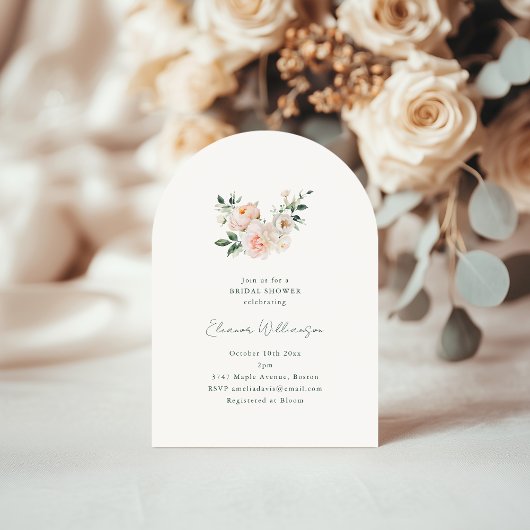 Blush Peony Floral Pink Arch Minimal Bridal Shower 招待状