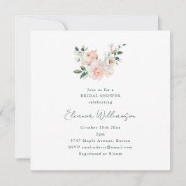 Blush Peony Floral Square Minimalist Bridal Shower 招待状