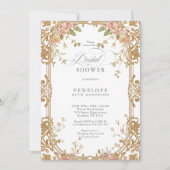 Blush Peony Gold Floral Bridal Shower 招待状 (正面)