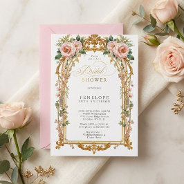 Blush Peony Gold Floral Bridal Shower 招待状