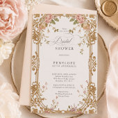Blush Peony Gold Floral Bridal Shower 招待状