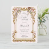 Blush Peony Gold Floral Bridal Shower 招待状 (スタンド正面)