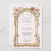 Blush Peony Gold Floral Bridal Shower 招待状 (正面)