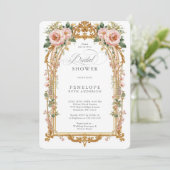 Blush Peony Gold Floral Bridal Shower 招待状 (スタンド正面)
