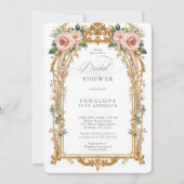 Blush Peony Gold Floral Bridal Shower 招待状 (正面)