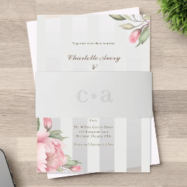 Blush Peony Monogram Grey Wedding 招待状ベリーバンド
