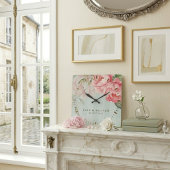 Blush Peony | Sage Green Gold Elegant Gift スクエア壁時計