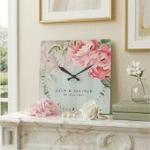 Blush Peony | Sage Green Gold Elegant Gift スクエア壁時計