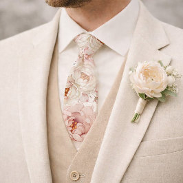 Blush Peony Watercolor Floral Wedding ネクタイ