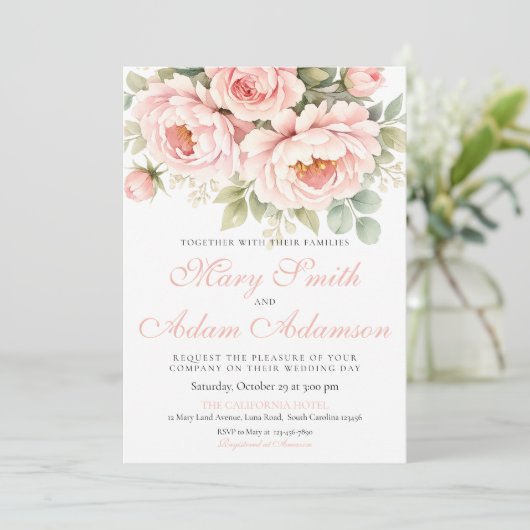 Blush Peony Watercolor Wedding Invitation 招待状 (スタンド正面)