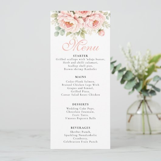 Blush Peony Wedding Menu Card (スタンド正面)