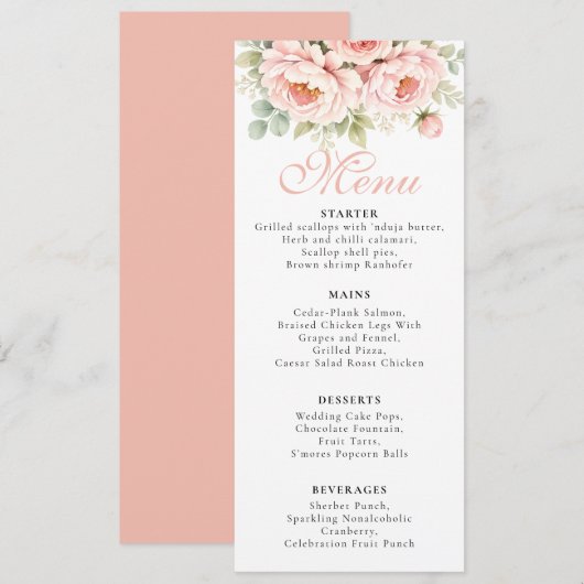 Blush Peony Wedding Menu Card (正面/裏面)