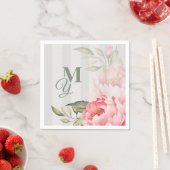 Blush Peony Wedding Monogram | Chic Floral Paper スタンダードカクテルナプキン (インサイチュ)