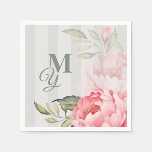 Blush Peony Wedding Monogram | Chic Floral Paper スタンダードカクテルナプキン (正面)