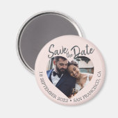 Blush Photo Modern Script Save the Date マグネット (正面/裏面)