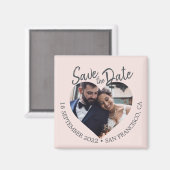 Blush Photo Modern Script Save the Date マグネット (正面/裏面)