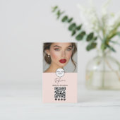 Blush Pink スクリプトロゴQRコード 写真入りビジネスカード 名刺 (スタンド正面)