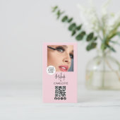 Blush Pink スクリプト ロゴ QRコード 写真 メイクアップ 名刺 (スタンド正面)