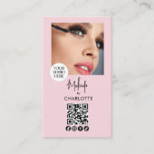 Blush Pink スクリプト ロゴ QRコード 写真 メイクアップ 名刺 (正面)